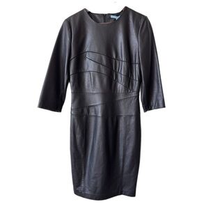 ANTONIO MELANI NWT Black Leather Dress Quiet Luxury Capsule Mob Wife Goth Sz 8